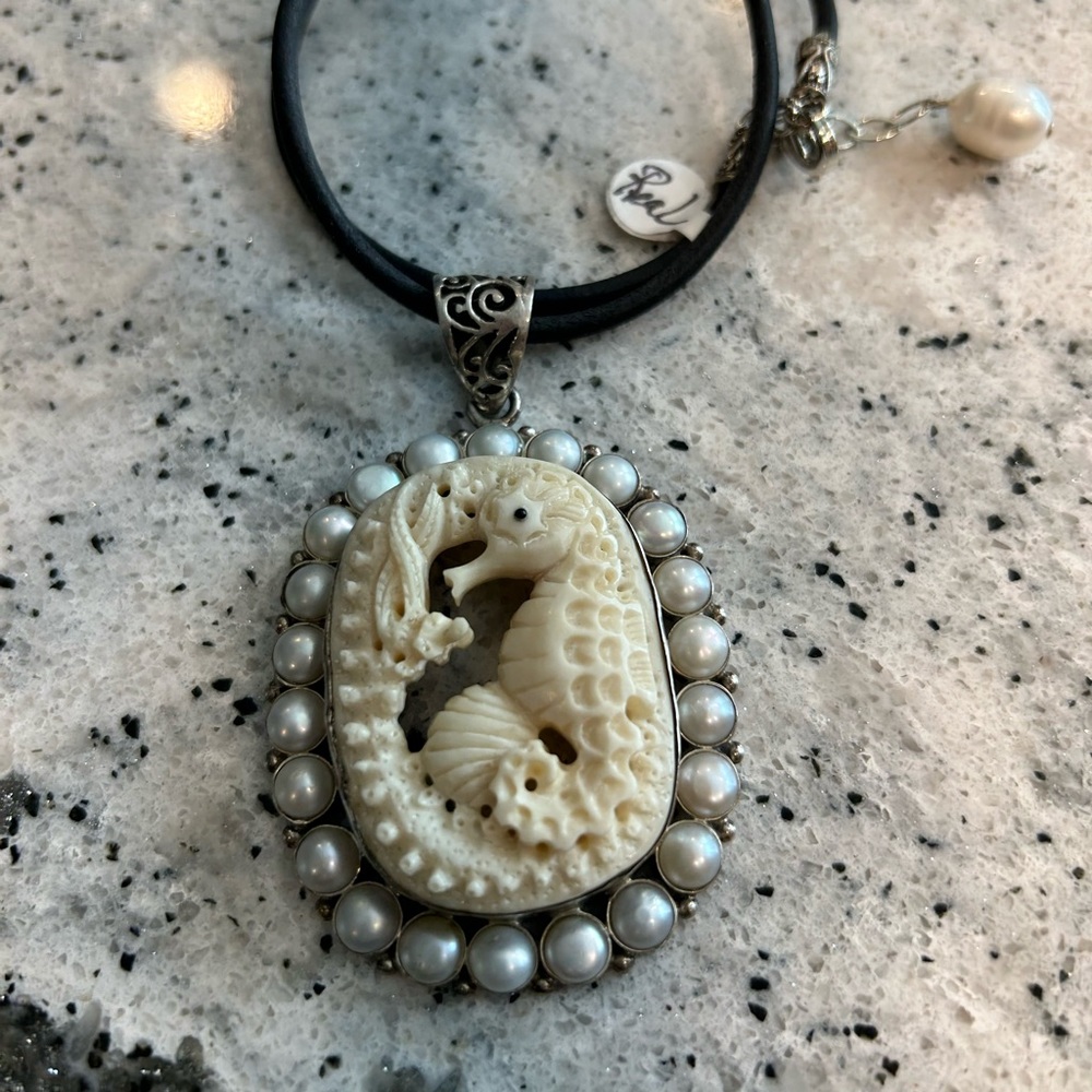 Large Vintage seahorse, sterling, silver, and pearls, one of a kind